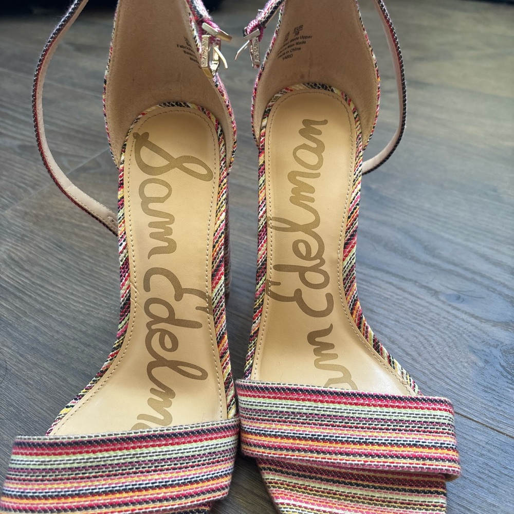Sam Edelman Women's Multi-Stripe Ankle Strap Block Heels